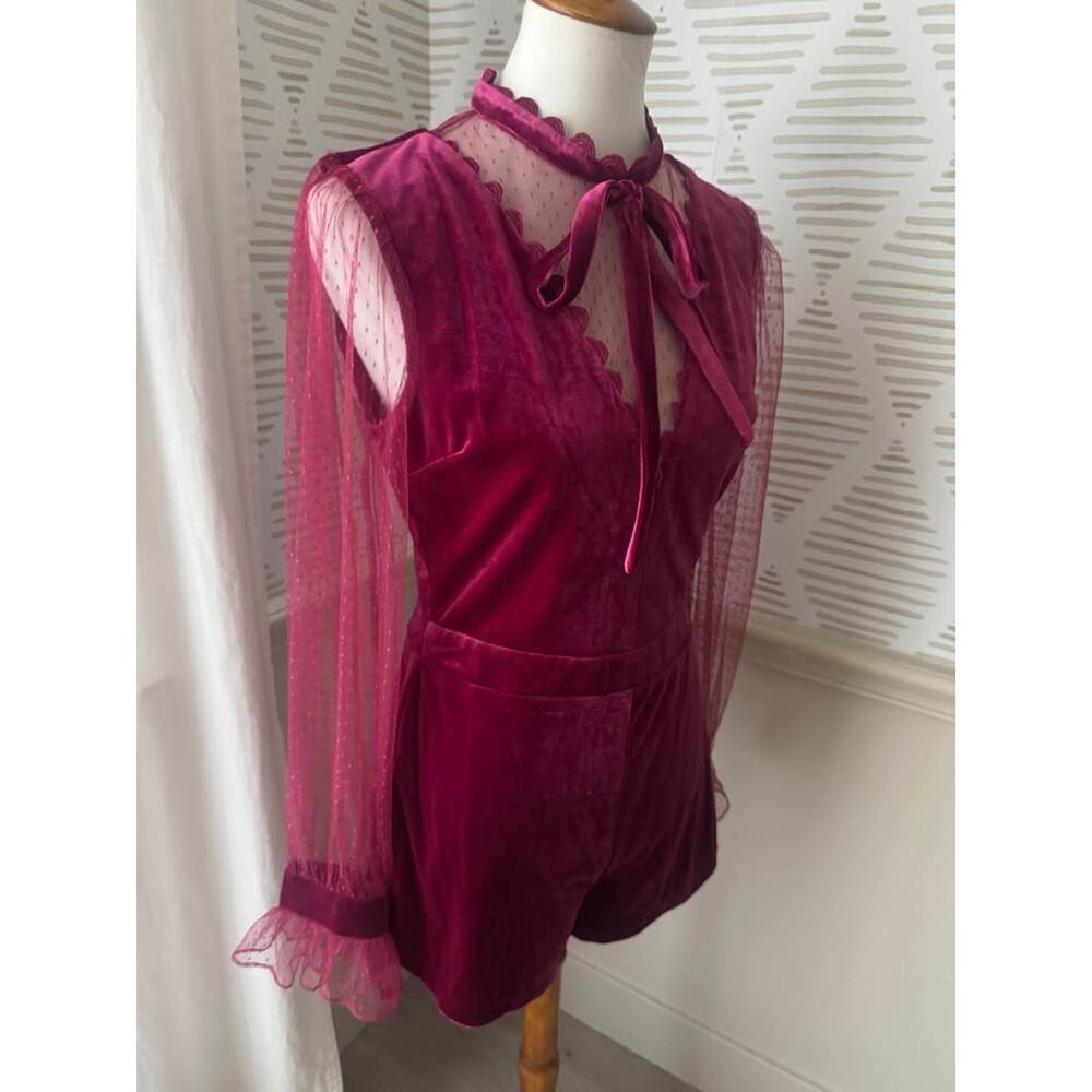 Endless Rose Women’s Medium Burgundy Velvet and Sheer Lace Romper - Picture 8 of 9